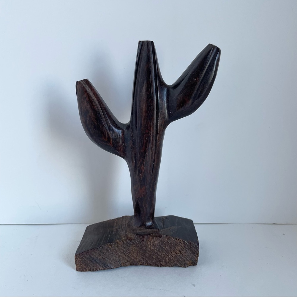 Vintage teak cactus sculpture